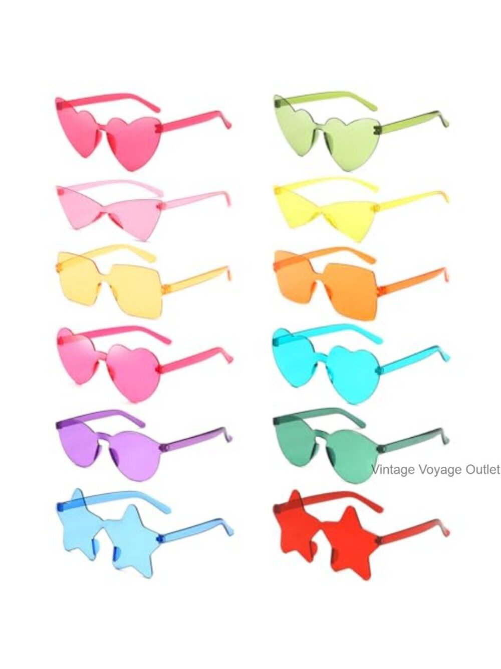 Rimless Retro Sunglasses 12 Pack Colored Party Glasses Photoshoot Costume